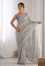Thumbnail for Monjolika Fashion Grey Sequins Work Georgette Trendy Saree
