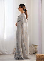 Thumbnail for Monjolika Fashion Grey Sequins Work Georgette Trendy Saree