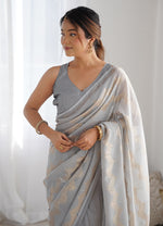 Thumbnail for Monjolika Fashion Grey Sequins Work Georgette Trendy Saree