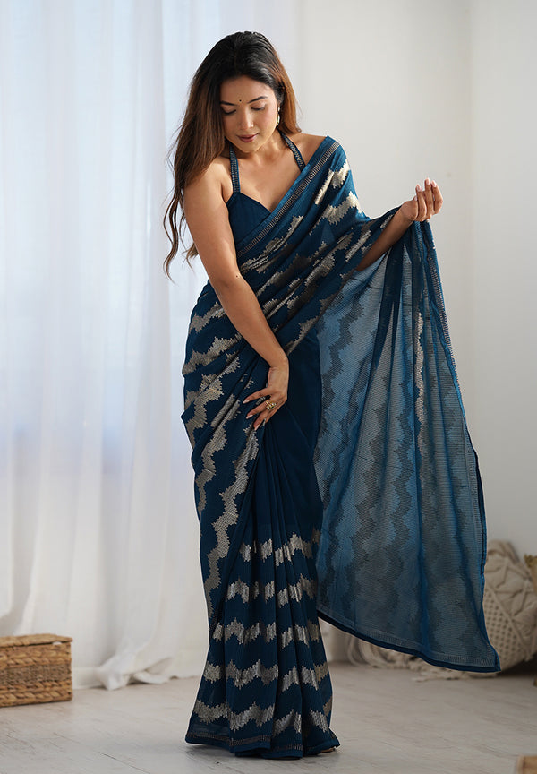 Monjolika Fashion Morpeach Sequins Work Georgette Trendy Saree