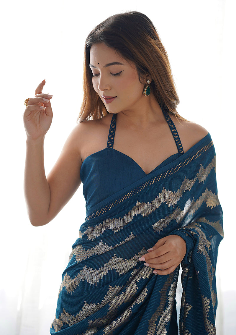 Monjolika Fashion Morpeach Sequins Work Georgette Trendy Saree - Distacart