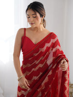 Thumbnail for Monjolika Fashion Red Sequins Work Georgette Trendy Saree