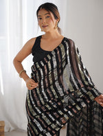 Thumbnail for Monjolika Fashion Black Sequins Work Georgette Trendy Saree