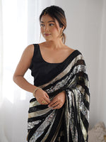 Thumbnail for Monjolika Fashion Sequins Work Black Georgette Festival Party Wear Saree