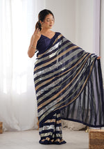 Thumbnail for Monjolika Fashion Sequins Work Navy Blue Georgette Festival Party Wear Saree