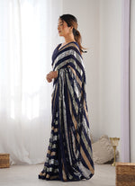 Thumbnail for Monjolika Fashion Sequins Work Navy Blue Georgette Festival Party Wear Saree