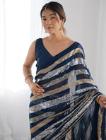 Thumbnail for Monjolika Fashion Sequins Work Morpeach Georgette Festival Party Wear Saree