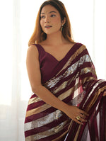 Thumbnail for Monjolika Fashion Sequins Work Wine Georgette Festival Party Wear Saree