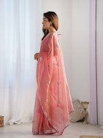 Thumbnail for Monjolika Fashion Peach Thread Embroidery Net Trendy Saree
