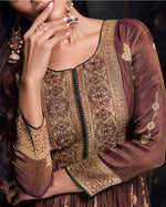 Thumbnail for Anaita Copper Viscose Simar Jacquard Stitched Handmade Khatli Work Anarkali Gown - Distacart