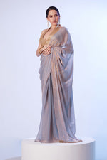 Thumbnail for Monjolika Fashion Grey Satin Gold Organza Saree with Gold Art Silk Blouse and Lace Detailing