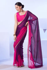 Thumbnail for Monjolika Fashion Satin Moss Purple & Pink Colour Lace Designer Saree
