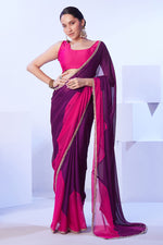 Thumbnail for Monjolika Fashion Satin Moss Purple & Pink Colour Lace Designer Saree