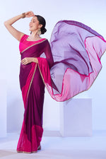 Thumbnail for Monjolika Fashion Satin Moss Purple & Pink Colour Lace Designer Saree