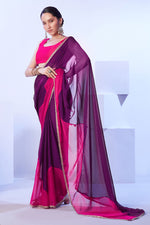 Thumbnail for Monjolika Fashion Satin Moss Purple & Pink Colour Lace Designer Saree