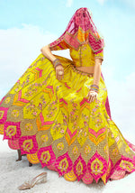 Thumbnail for Monjolika Fashion Yellow & Pink Silk Heavy Embroidered Bridal Lehenga Choli