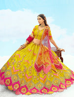 Thumbnail for Monjolika Fashion Yellow & Pink Silk Heavy Embroidered Bridal Lehenga Choli