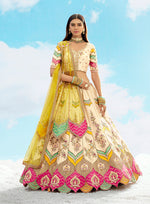 Thumbnail for Monjolika Fashion Ivory & Yellow Silk Heavy Embroidered Wedding Lehenga Choli