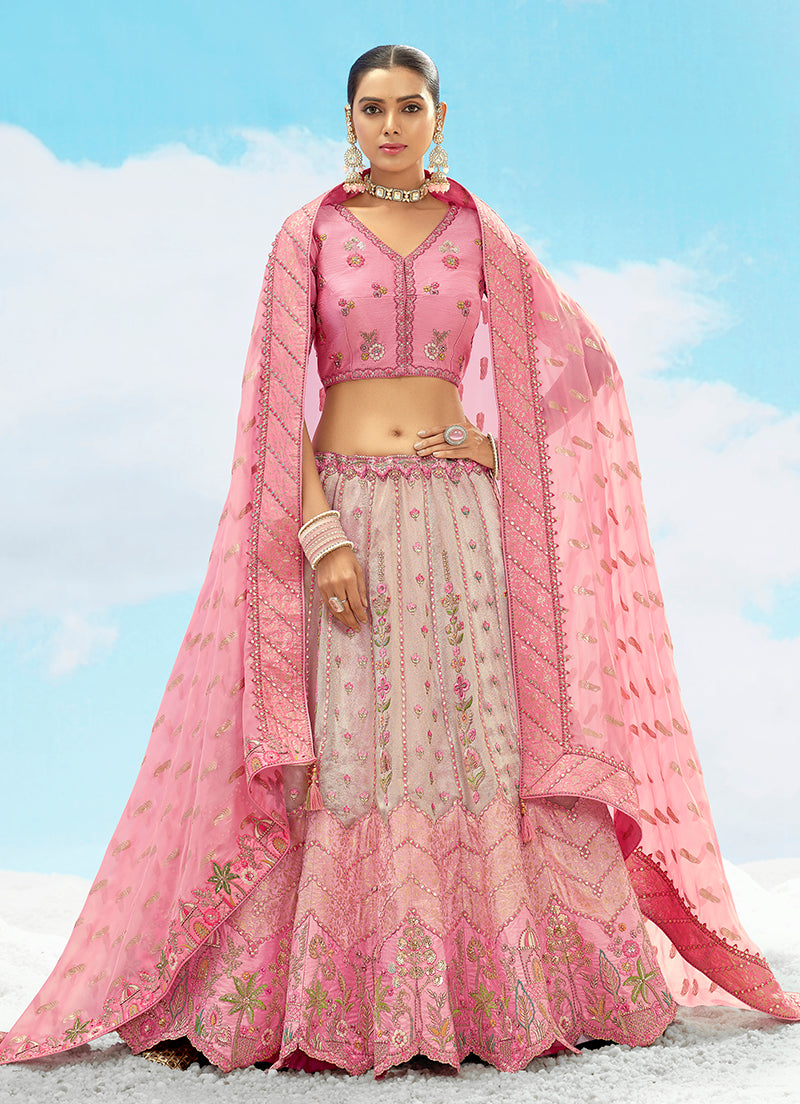 Monjolika Fashion Pink Silk Sequins Trendy Reception Lehenga Choli