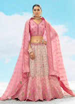 Thumbnail for Monjolika Fashion Pink Silk Sequins Trendy Reception Lehenga Choli
