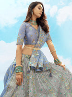 Thumbnail for Monjolika Fashion Grey & Light Blue Silk Heavy Embroidered Wedding Lehenga Choli