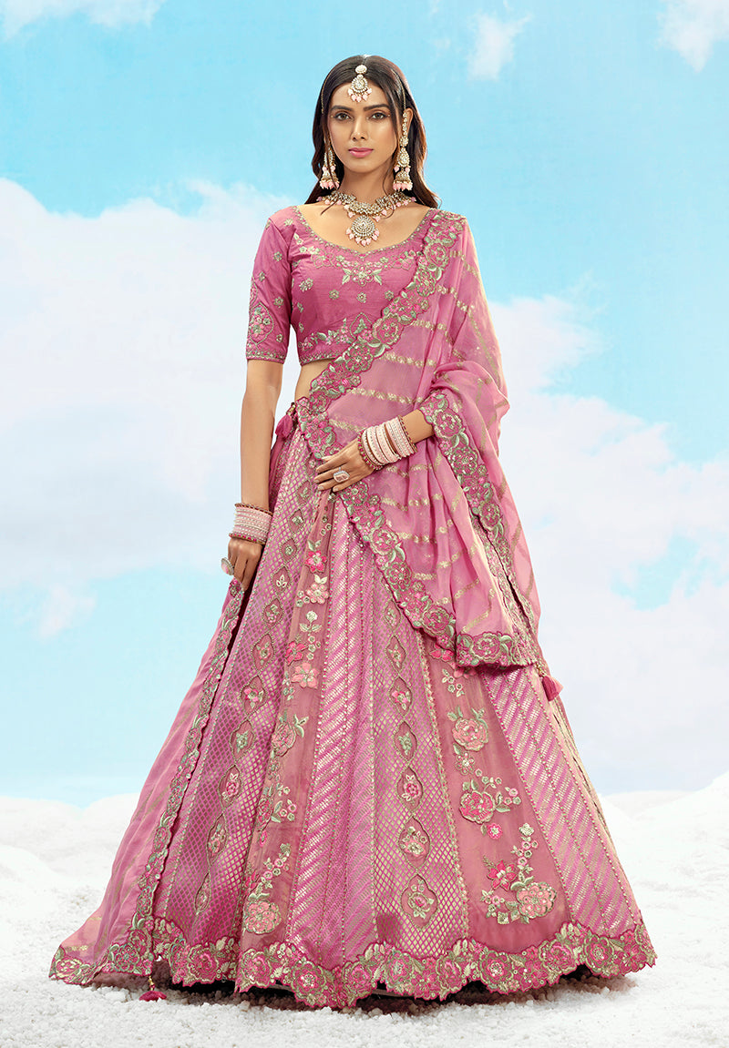Monjolika Fashion Embroidered Onion Pink Silk Reception Lehenga Choli