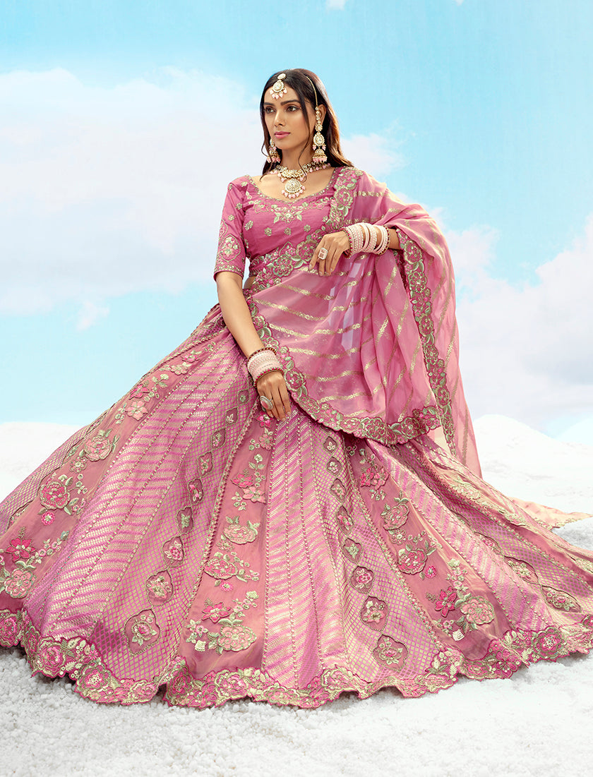 Monjolika Fashion Embroidered Onion Pink Silk Reception Lehenga Choli