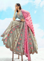 Thumbnail for Monjolika Fashion Grey Embroidered Silk Engagement A Line Lehenga Choli