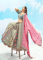 Thumbnail for Monjolika Fashion Grey Embroidered Silk Engagement A Line Lehenga Choli