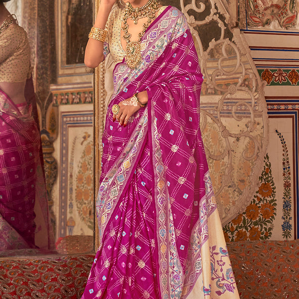 Monjolika Fashion Rani Pink Bandhej Print Silk Blend Ceremonial Contemporary Saree