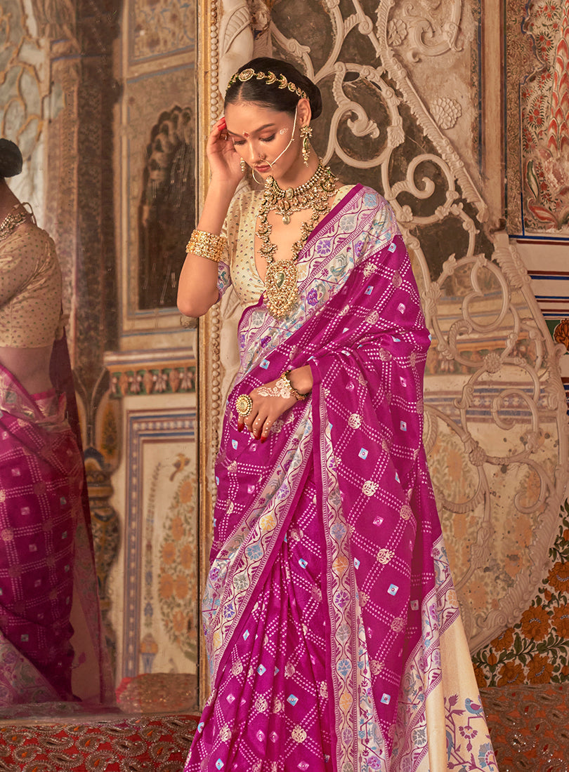 Monjolika Fashion Rani Pink Bandhej Print Silk Blend Ceremonial Contemporary Saree