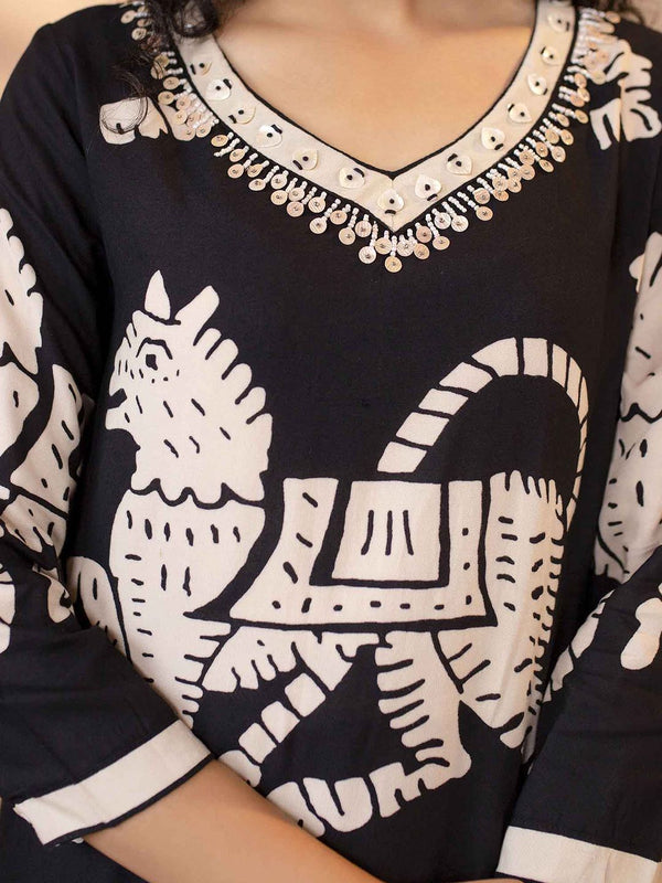 Kalini Abstract Printed V-Neck Kurta With Harem Pants