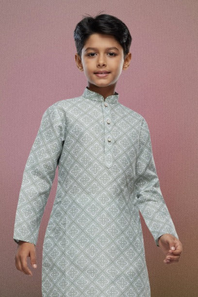 Raivat Ethnic Cotton Digital Print Kids Kurta Pajama In Pista Green Colour - Distacart