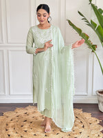 Thumbnail for The52 Gorgeous Chikankari Work with Pure Cotton Fabric Straight Kurta, Pant and Dupatta Set