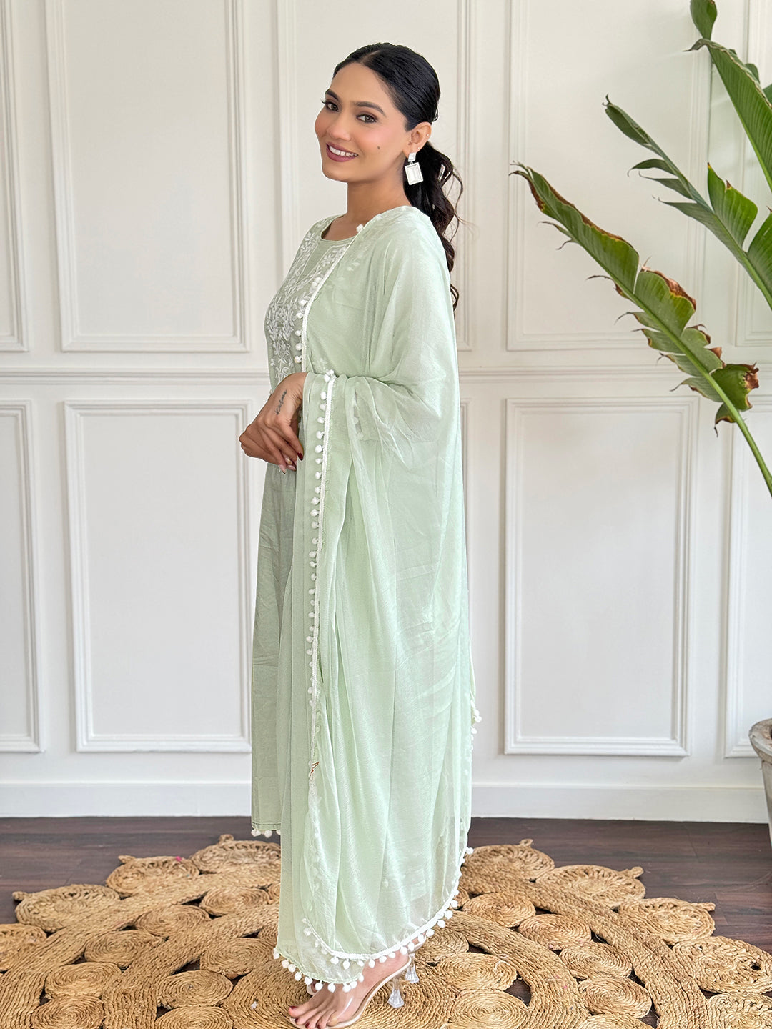 The52 Gorgeous Chikankari Work with Pure Cotton Fabric Straight Kurta, Pant and Dupatta Set