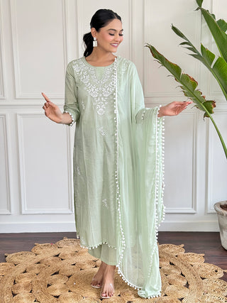 The52 Gorgeous Chikankari Work with Pure Cotton Fabric Straight Kurta, Pant and Dupatta Set