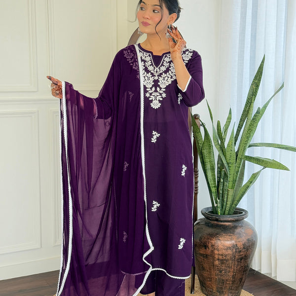 The52 Gorgeous Chikankari Work with Pure Cotton Fabric Straight Kurta, Pant and Dupatta Set - Distacart