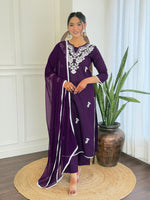 Thumbnail for The52 Gorgeous Chikankari Work with Pure Cotton Fabric Straight Kurta, Pant and Dupatta Set