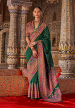 Thumbnail for Monjolika Fashion Dark Green Printed Silk Blend Embellished Saree