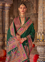 Thumbnail for Monjolika Fashion Dark Green Printed Silk Blend Embellished Saree