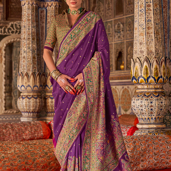 Monjolika Fashion Purple Printed Silk Blend Embellished Saree