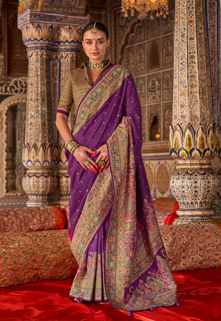 Monjolika Fashion Purple Printed Silk Blend Embellished Saree