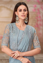 Thumbnail for Monjolika Fashion Grey Embroidered Georgette Trendy Saree