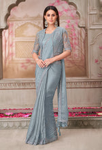 Thumbnail for Monjolika Fashion Grey Embroidered Georgette Trendy Saree
