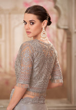 Thumbnail for Monjolika Fashion Silver Shimmer Satin Silk Sequins Engagement Designer Saree - Distacart