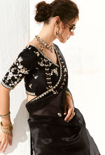 Thumbnail for Monjolika Fashion Black Embroidered Sequins Sangeet Tissue Classic Saree