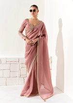 Thumbnail for Monjolika Fashion Tissue Dusty Rose Embroidered Sequins Designer Saree - Distacart