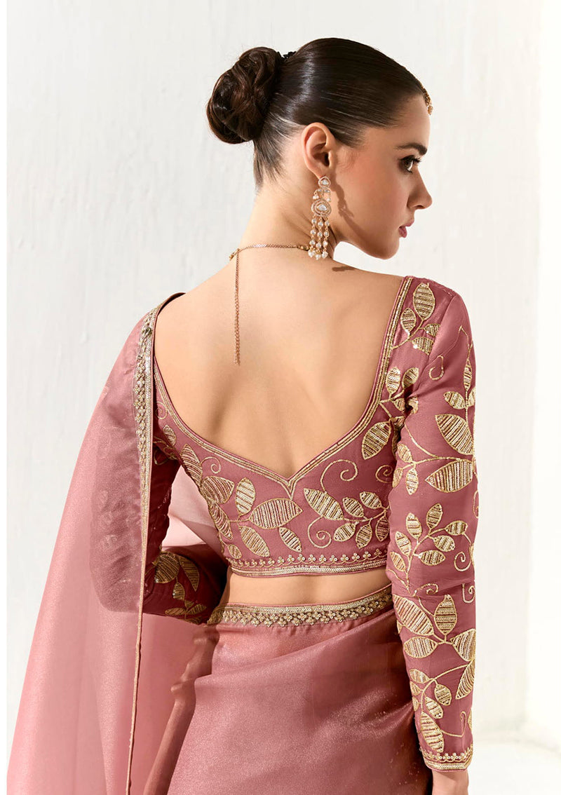 Monjolika Fashion Tissue Dusty Rose Embroidered Sequins Designer Saree - Distacart