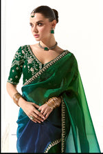Thumbnail for Monjolika Fashion Organza Tissue Embroidered Sequins Dark Green Traditional Saree