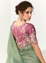 Thumbnail for Monjolika Fashion Tissue Embroidered Sequins Classic Saree in Dark Sea Green - Distacart